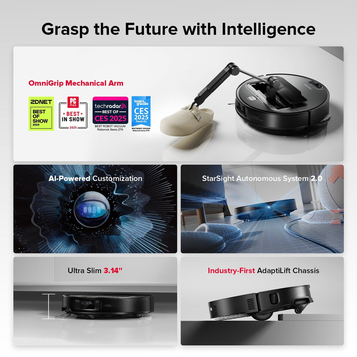Roborock Saros Z70 Robot Vacuum with OmniGrip™ Mechanical Arm