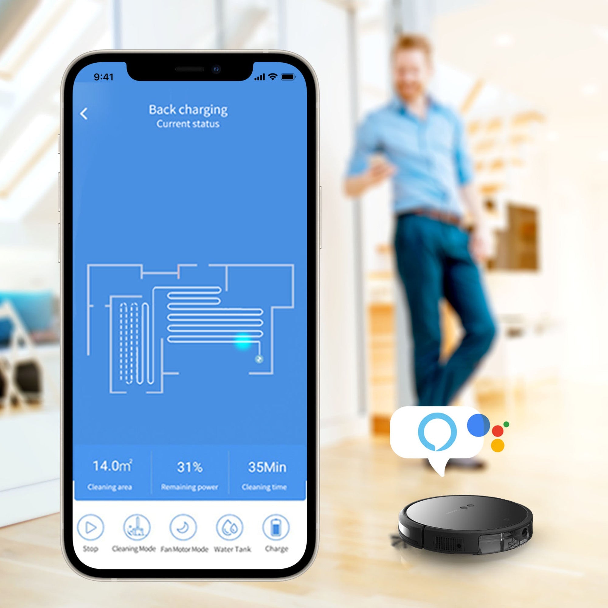 Tecbot S1 Robot Vacuum Cleaner Intelligent Sweeping Wi-Fi App Controlled